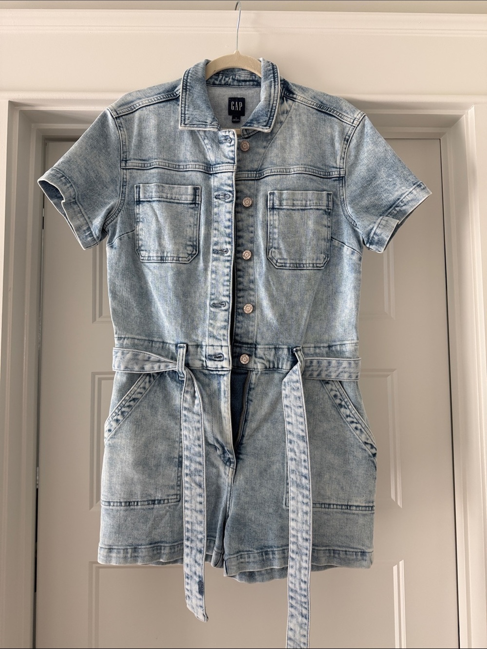 GAP Light Wash Short-Sleeve Denim Romper Jacket - Light Blue